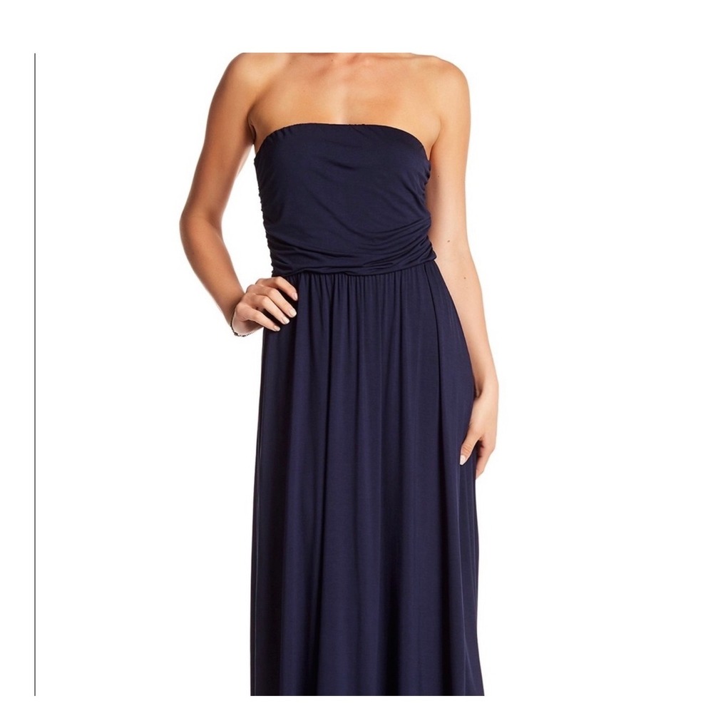 West Kei Strapless Maxi Dress Womens XL Navy Blue Exc. Gathered Bodice D5499